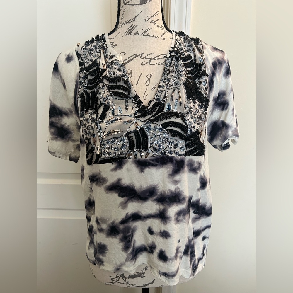 Tiny (Anthropologie) Sequined Tye Dye Short Sleeve Shirt